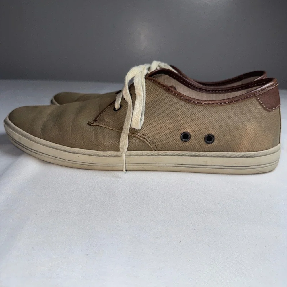 Sebago Mens Frome Glover Plain Toe Taupe Leather Sneakers B140061 Size 10
